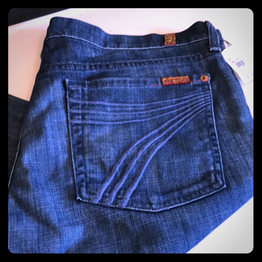 7 For All Mankind Dark Blue Cropped Ankle Jeans